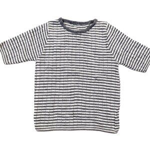 Vintage 1940s-1950s White Grey Stripe Short Sleeve Knit Crewneck Sweater Top
